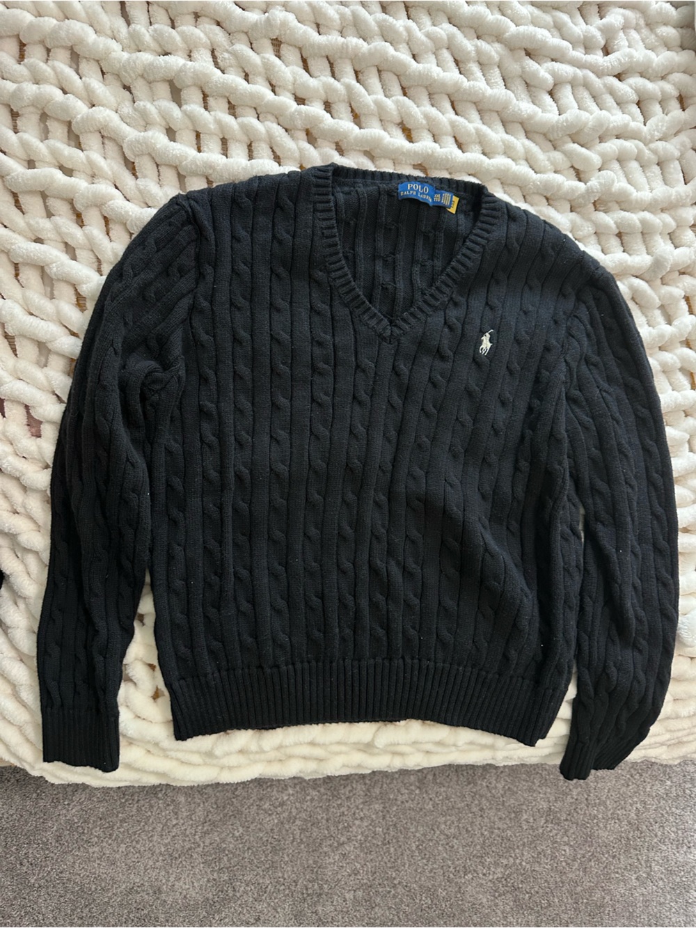 Polo by Ralph Lauren Black Cable-Knit V-Neck Sweater